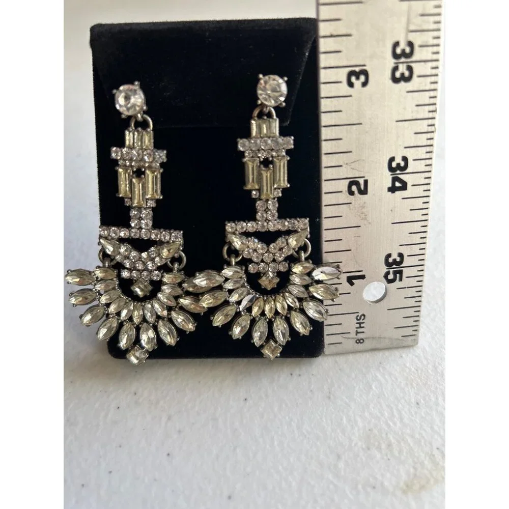 Vtg Rhinestone Crystal Clear & Citrine Drop Chandelier Earrings Art Deco *READ*